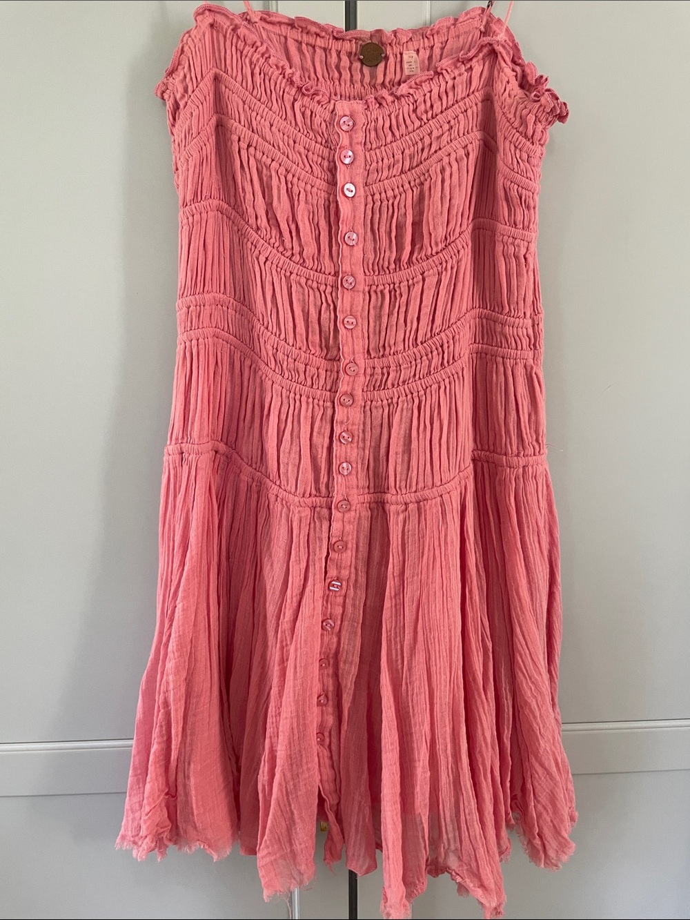 Free People Coral Pink Button-Front Mini Dress